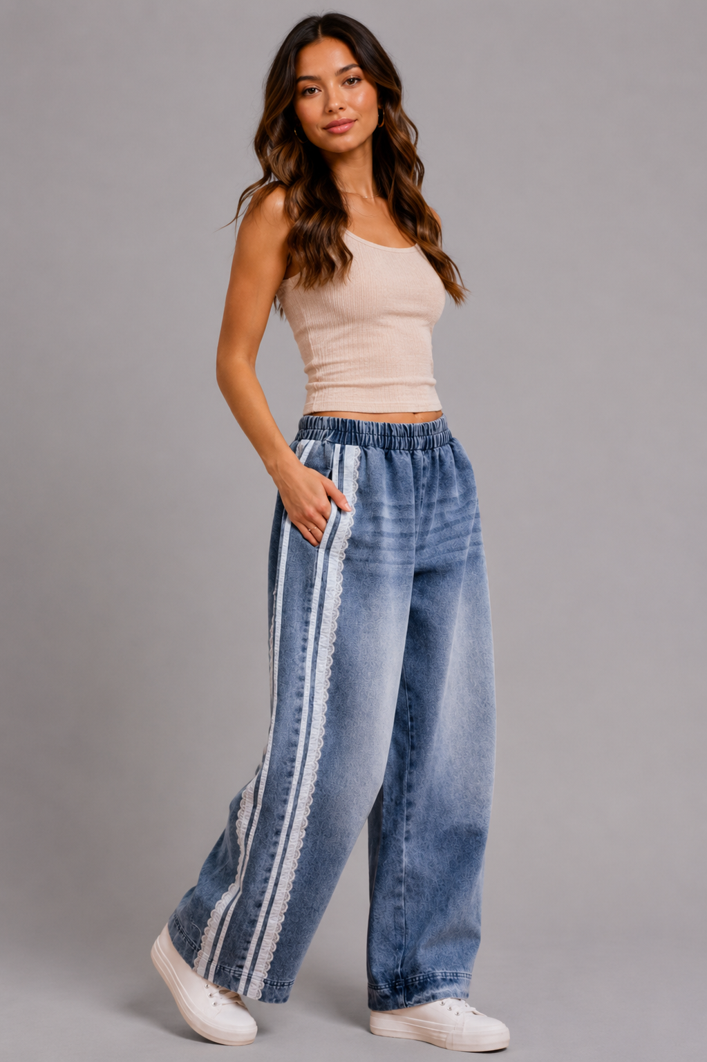 Amora Washed Lace Trim Jeans