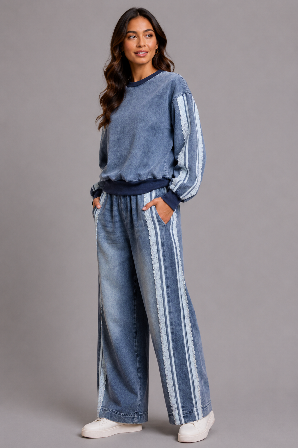Amora Washed Lace Trim Jeans