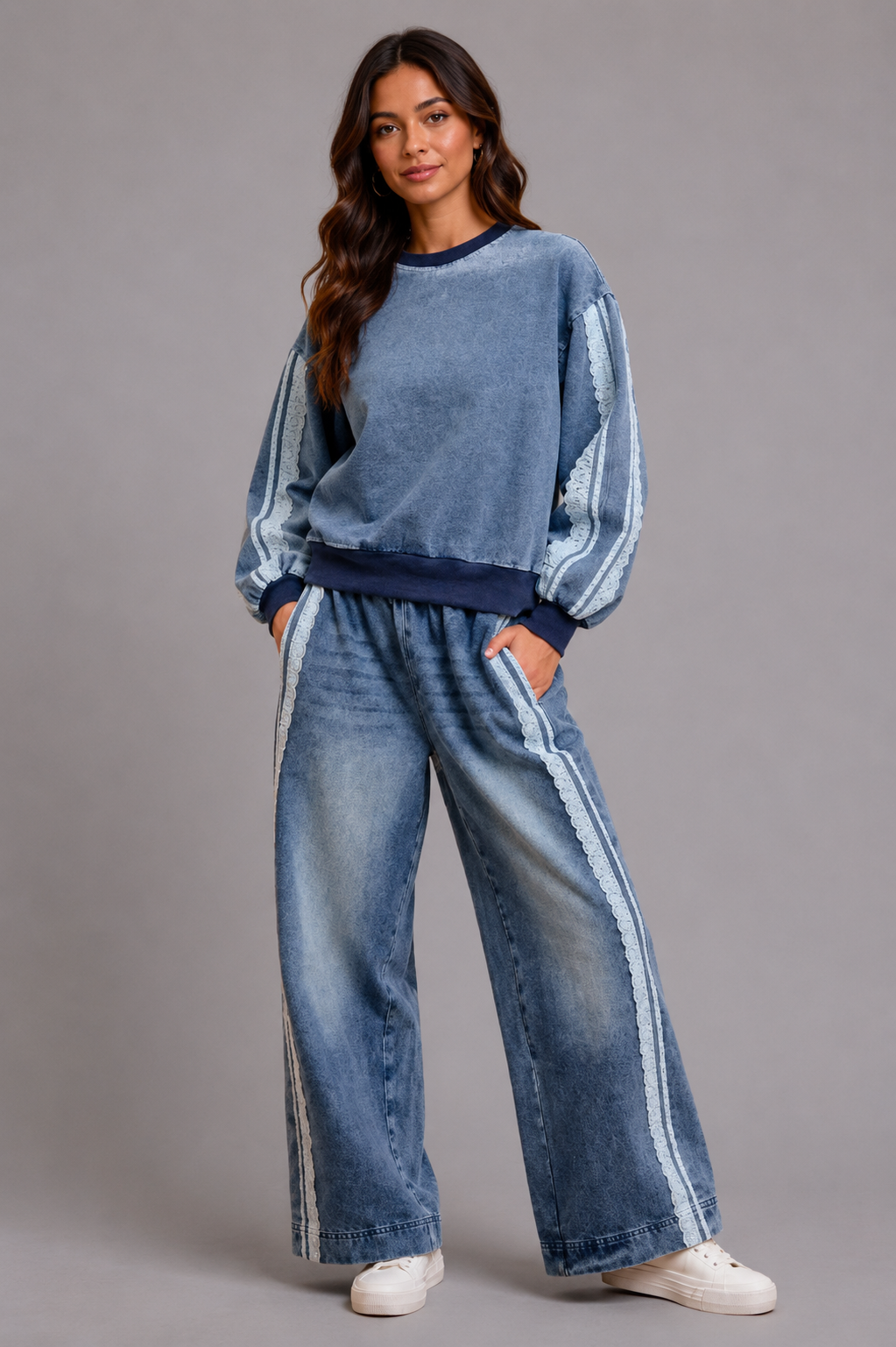Amora Washed Lace Trim Jeans