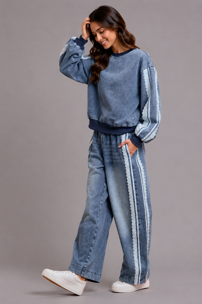 Amora Washed Lace Trim Jeans