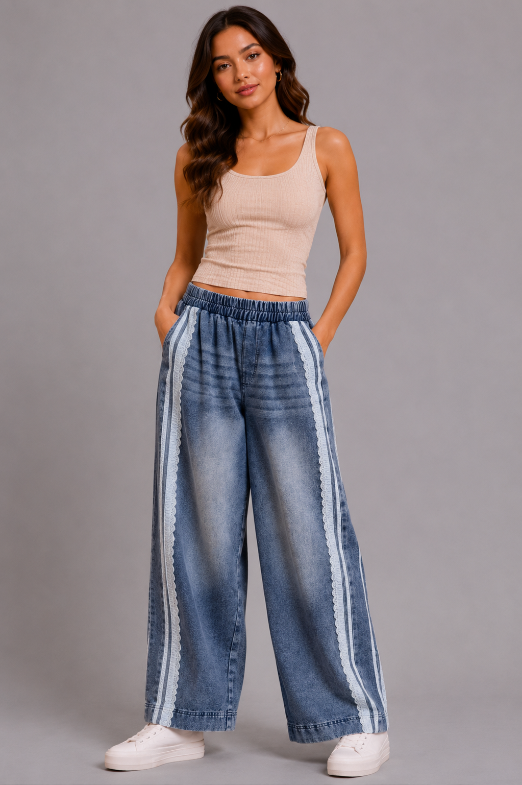 Amora Washed Lace Trim Jeans