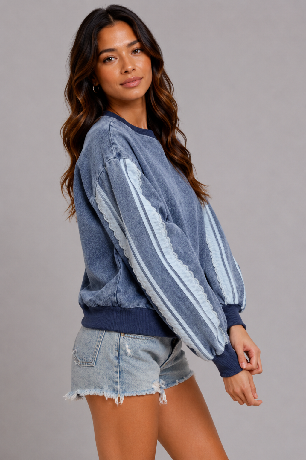 Amora Washed Lace Trim Sweatshirt
