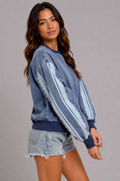 Amora Washed Lace Trim Sweatshirt