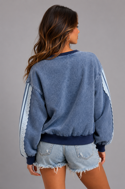 Amora Washed Lace Trim Sweatshirt