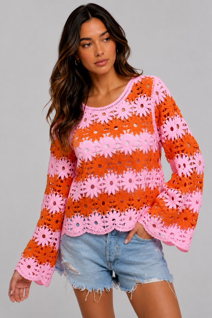 Ana Flower Crochet Sweater Top