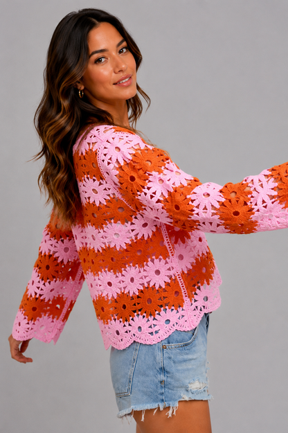 Ana Flower Crochet Sweater Top