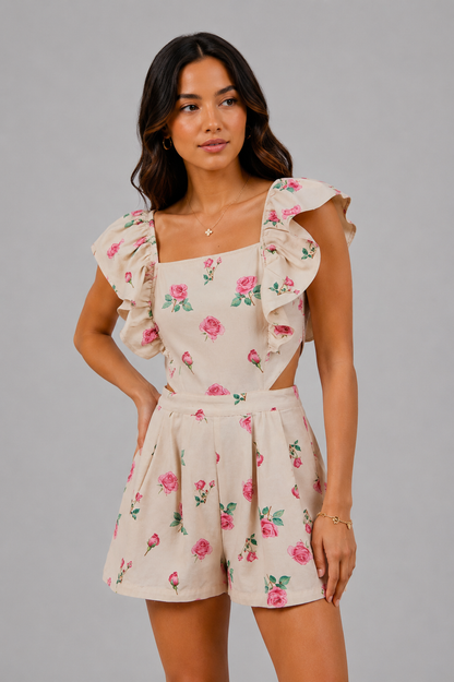 Andrea Floral Denim Cut Out Romper