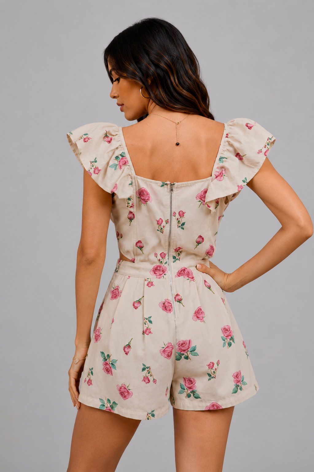 Andrea Floral Denim Cut Out Romper