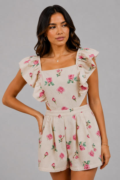 Andrea Floral Denim Cut Out Romper
