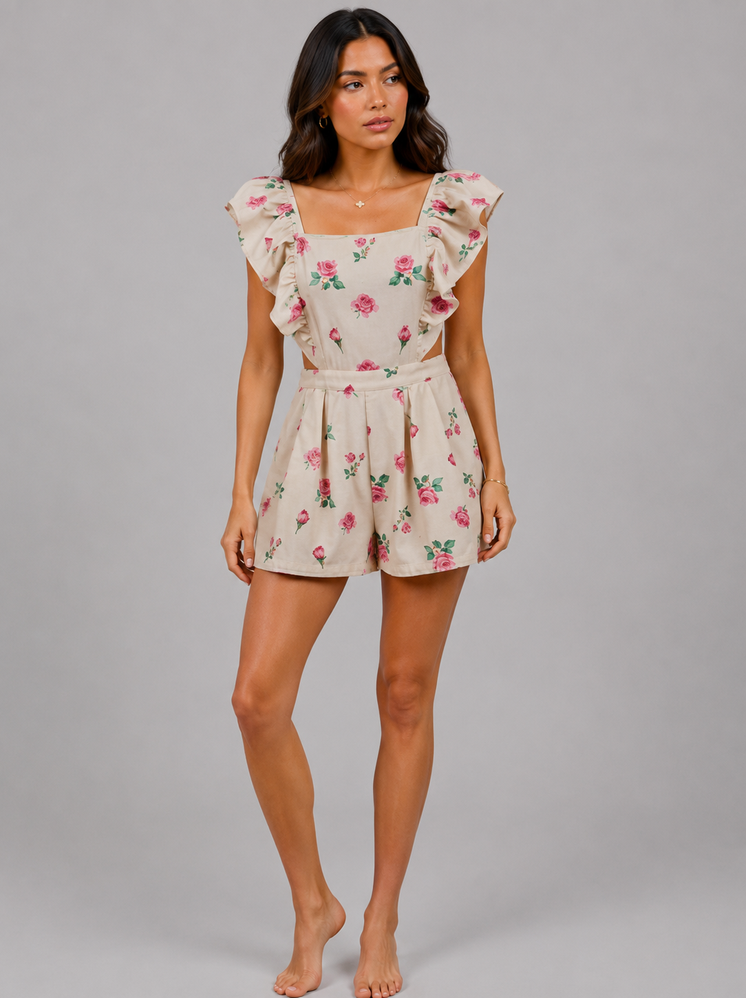 Andrea Floral Denim Cut Out Romper