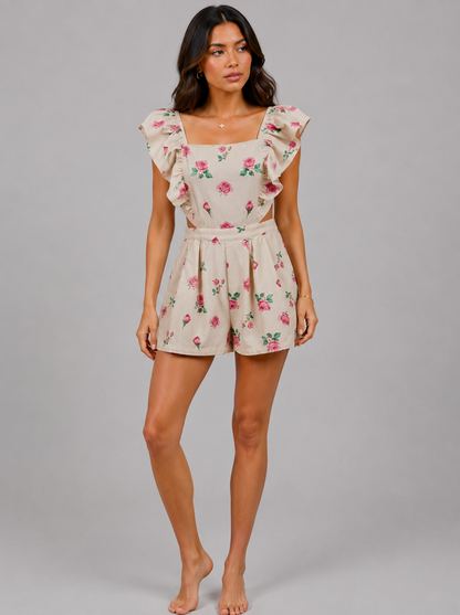Andrea Floral Denim Cut Out Romper