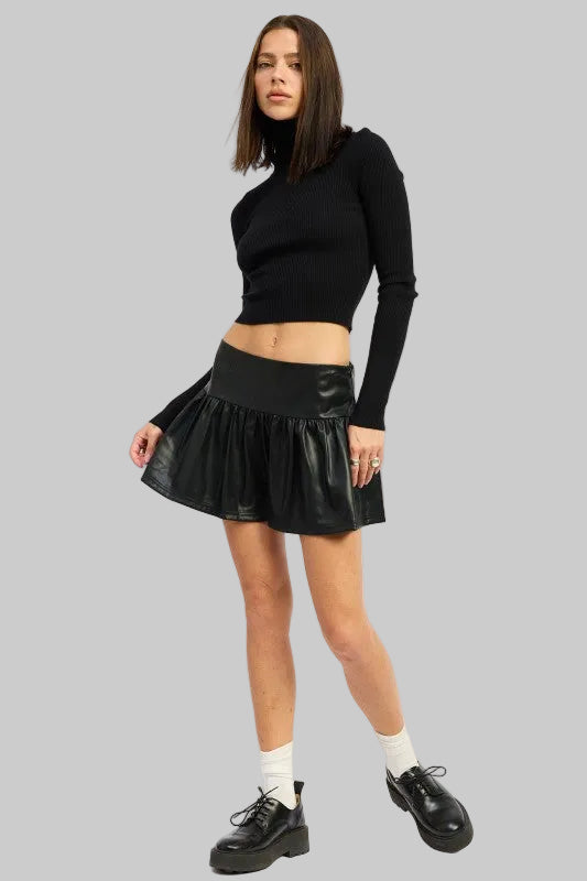 Andrea Mini Leather Ruffle Skirt