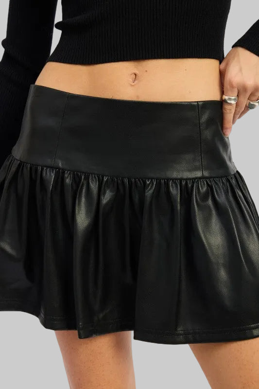 Andrea Mini Leather Ruffle Skirt