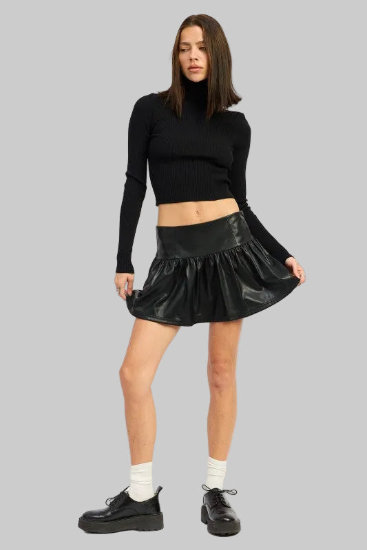 Andrea Mini Leather Ruffle Skirt