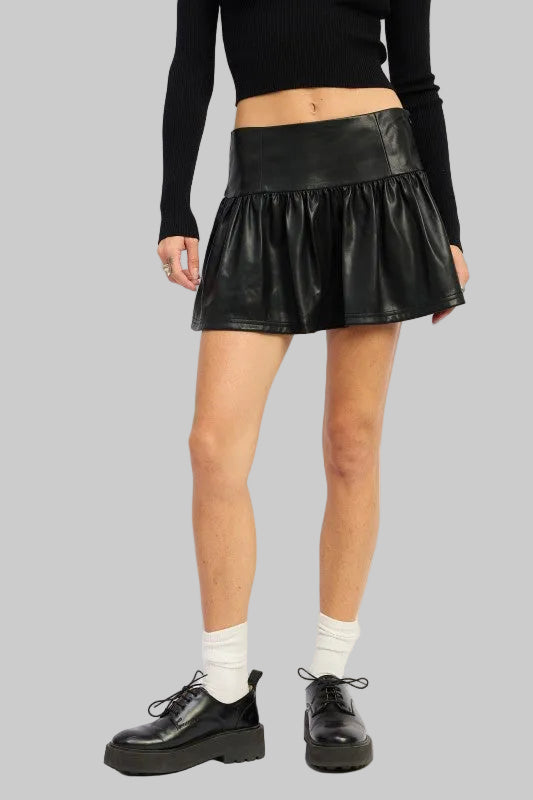 Andrea Mini Leather Ruffle Skirt