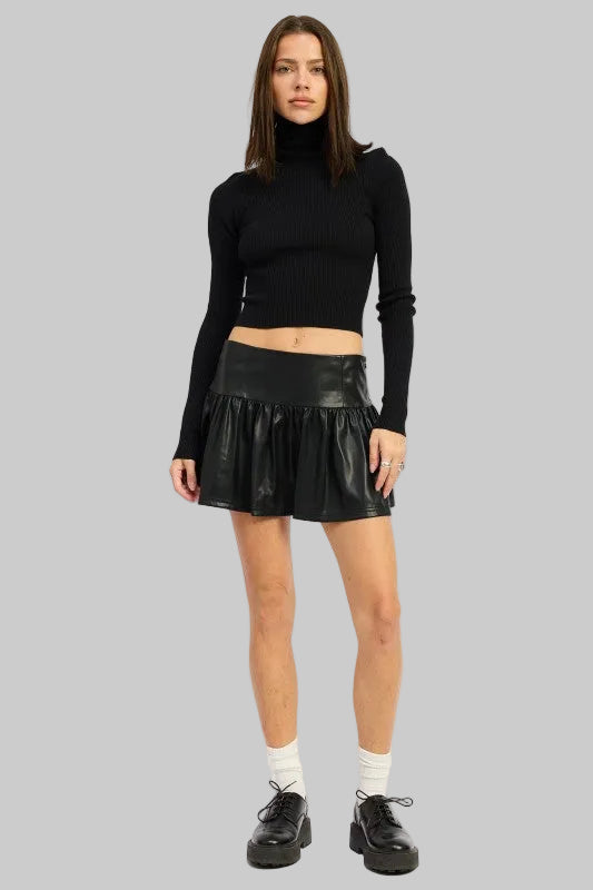 Andrea Mini Leather Ruffle Skirt