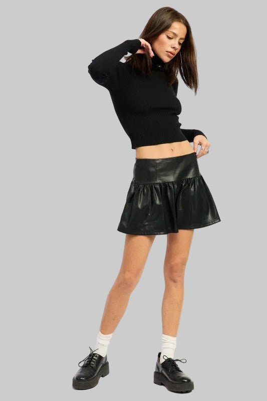 Andrea Mini Leather Ruffle Skirt