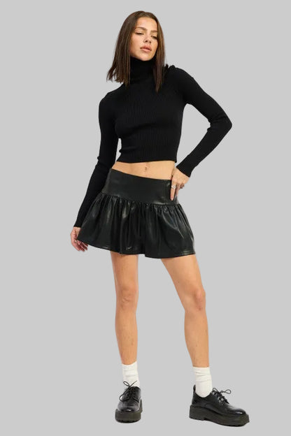 Andrea Mini Leather Ruffle Skirt
