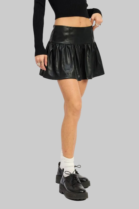 Andrea Mini Leather Ruffle Skirt