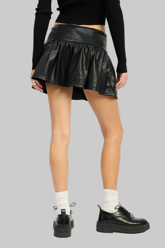 Andrea Mini Leather Ruffle Skirt