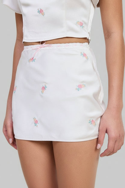 Anna Bohemian Mini Satin Floral Skirt