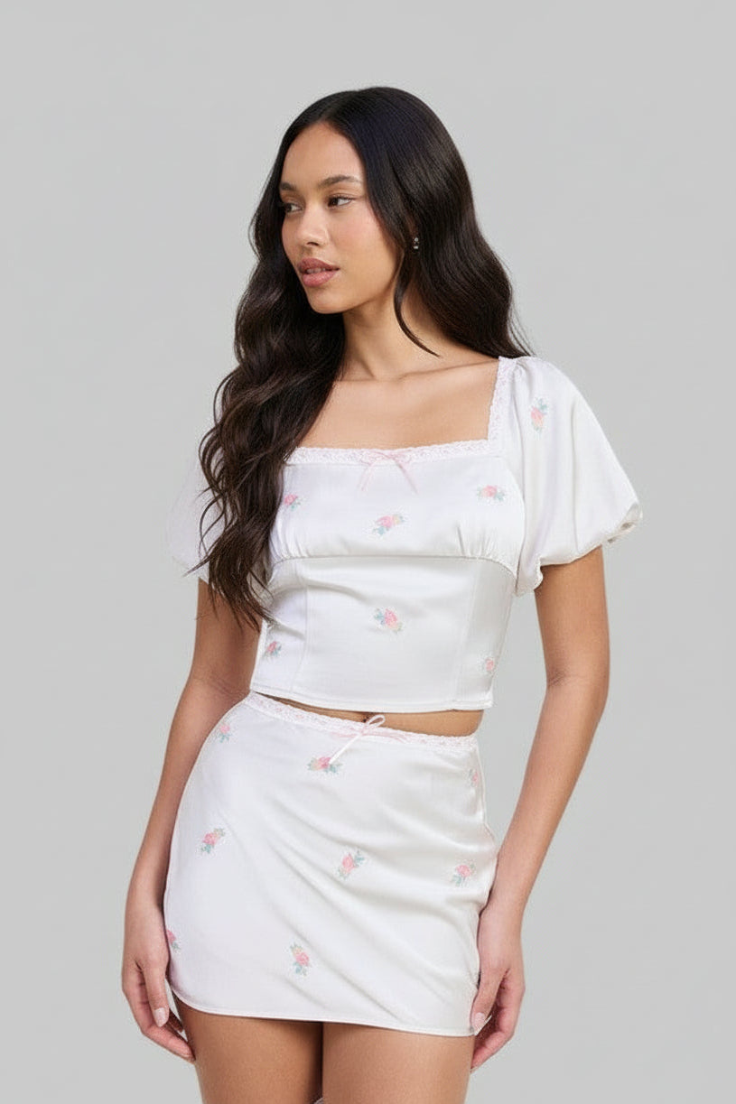 Anna Bohemian Mini Satin Floral Skirt