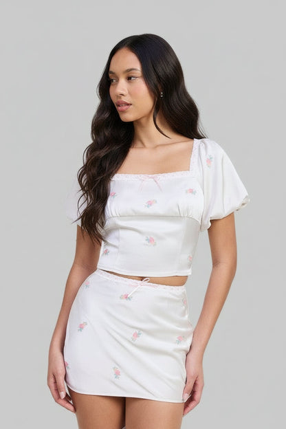 Anna Bohemian Mini Satin Floral Skirt