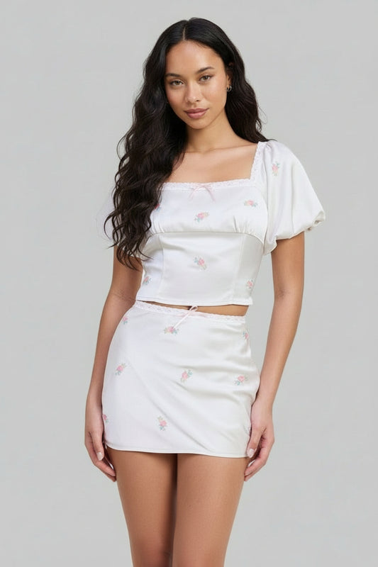 Anna Bohemian Square Neck Bubble Cap Sleeve Top