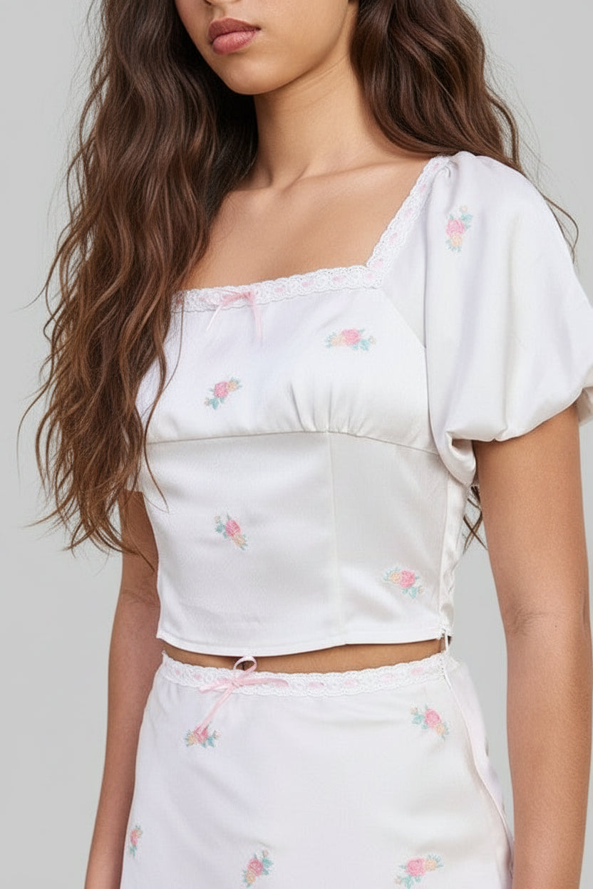 Anna Bohemian Square Neck Bubble Cap Sleeve Top