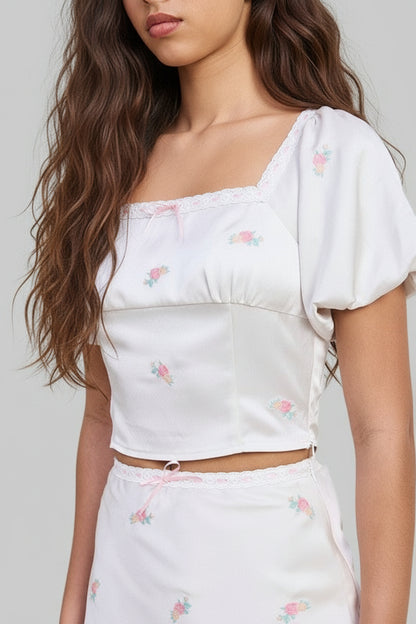 Anna Bohemian Square Neck Bubble Cap Sleeve Top