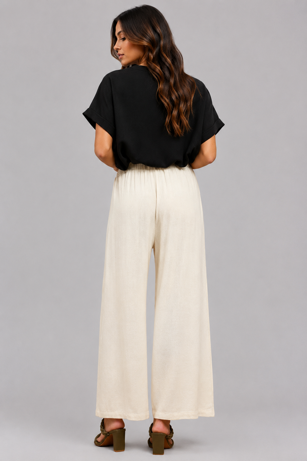 Annika High Waist Linen Blend Wide Leg Trousers