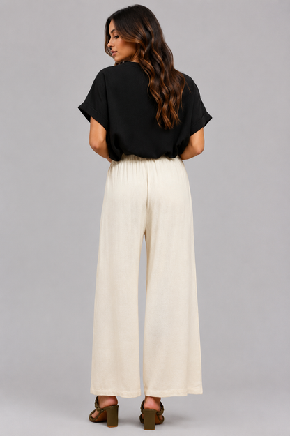 Annika High Waist Linen Blend Wide Leg Trousers