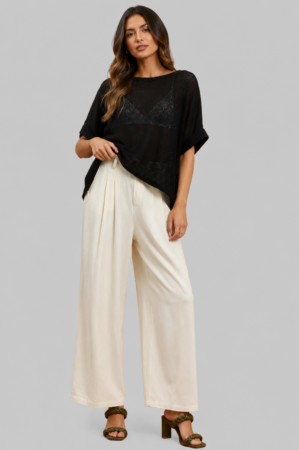 Annika High Waist Linen Blend Wide Leg Trousers