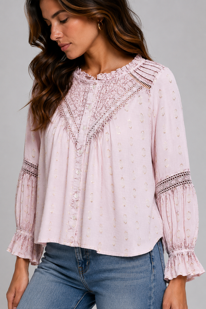 Arden Lace Detail Rose Blouse