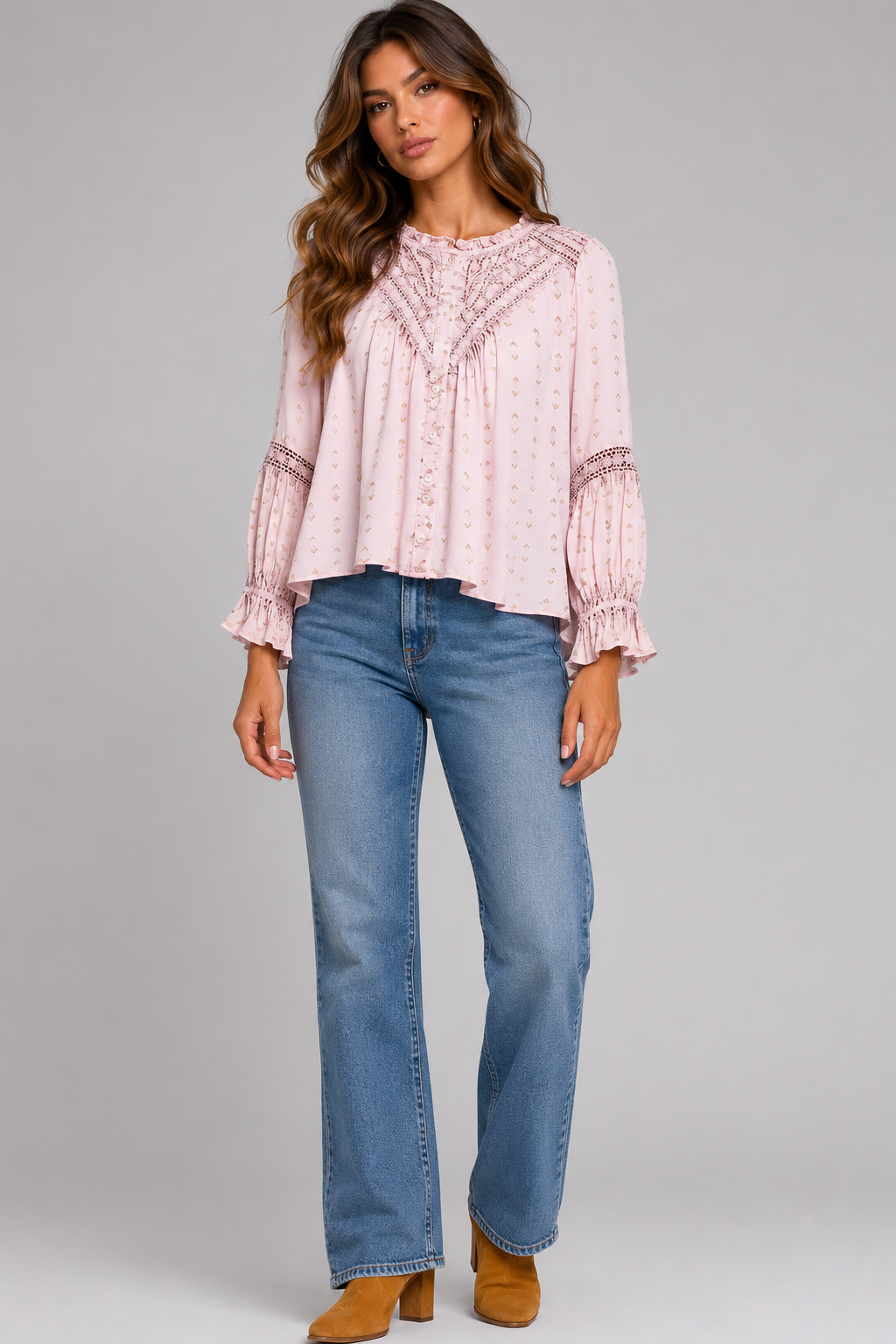 Arden Lace Detail Rose Blouse