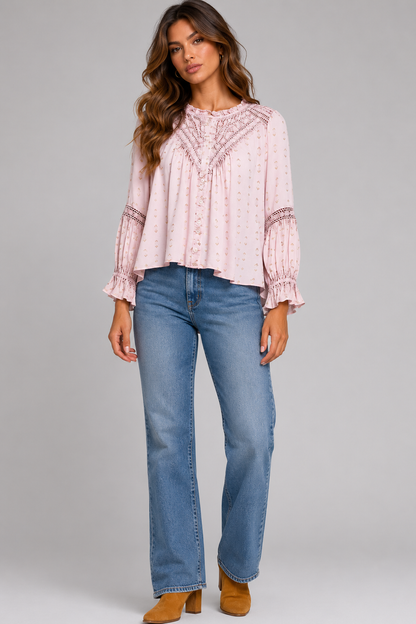 Arden Lace Detail Rose Blouse