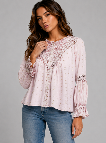 Arden Lace Detail Rose Blouse