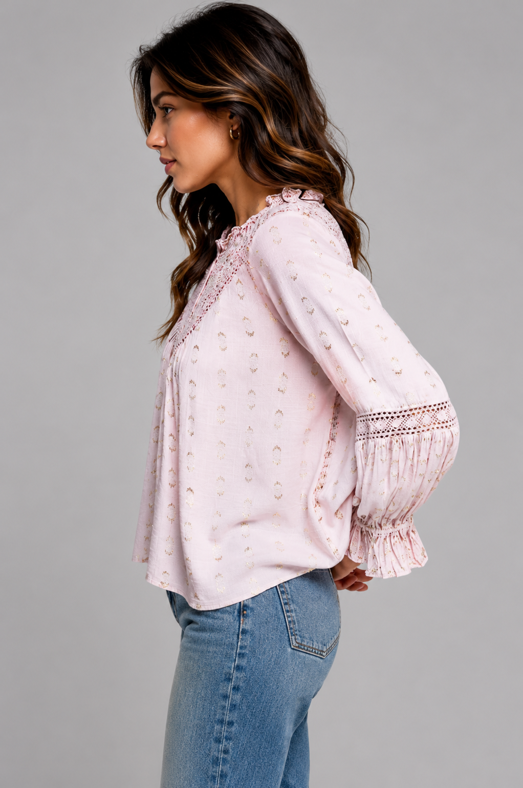 Arden Lace Detail Rose Blouse