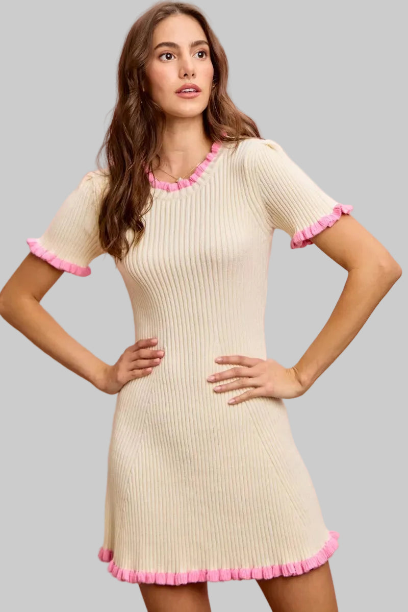 Arianna Ruffled Knit Sweater Dress