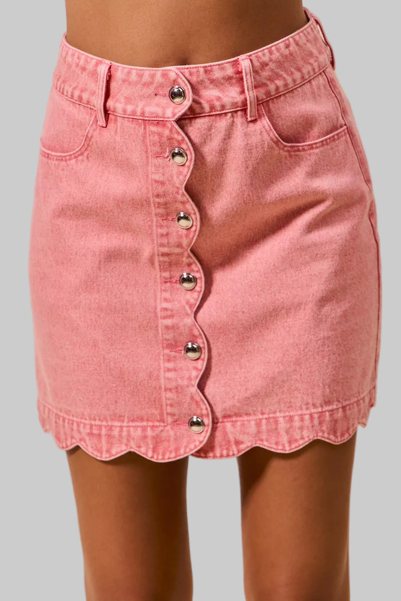 Ashley Scallop Edge Denim Mini Skirt