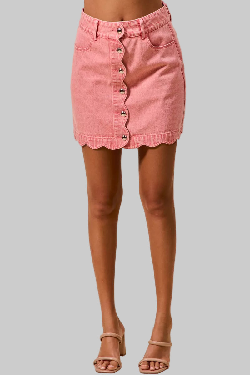 Ashley Scallop Edge Denim Mini Skirt