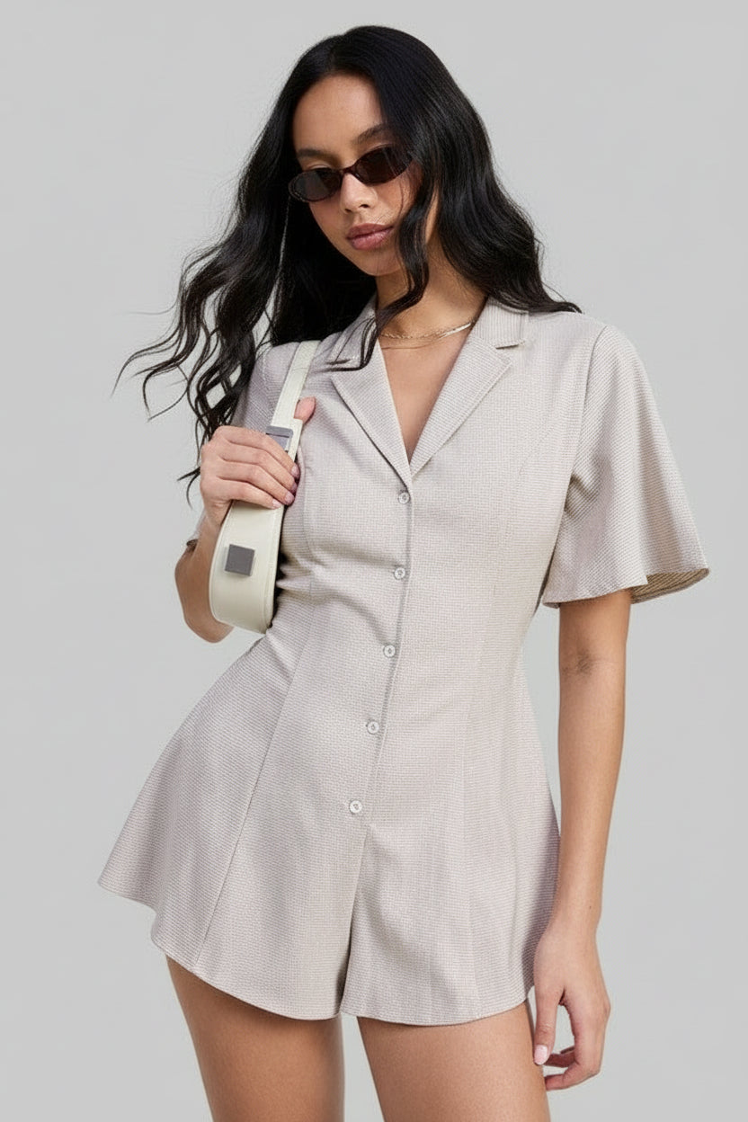 Athena Bohemian Collared Neutral Romper