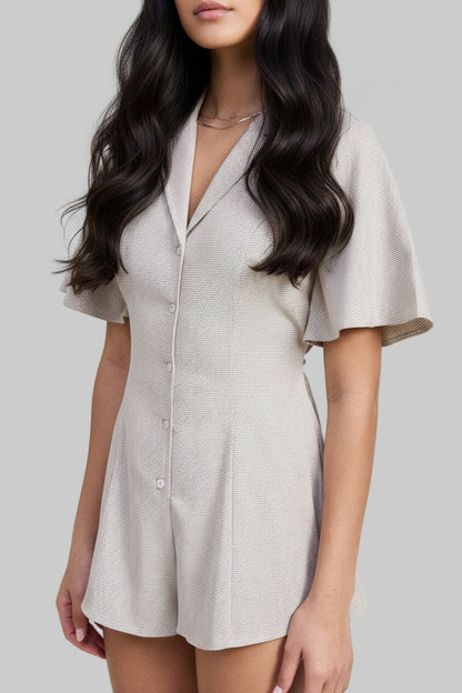 Athena Bohemian Collared Neutral Romper