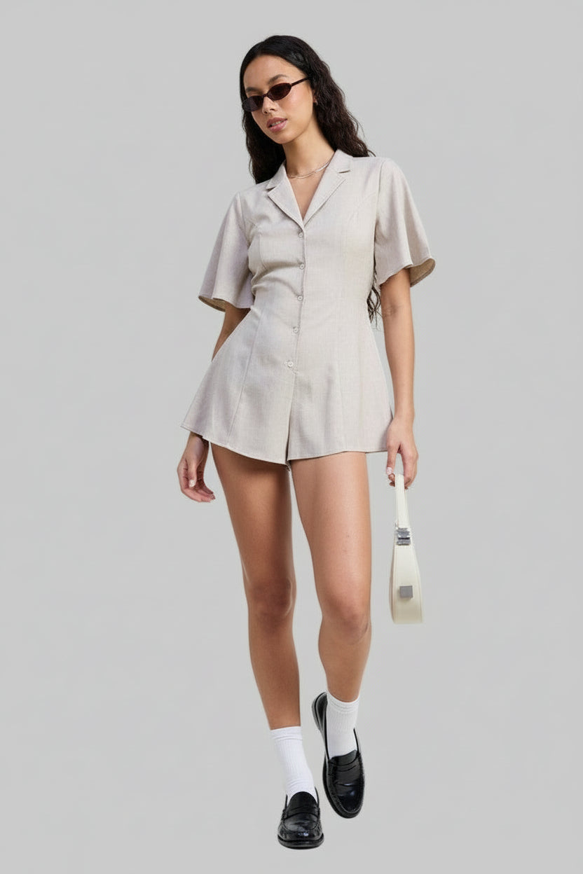 Athena Bohemian Collared Neutral Romper