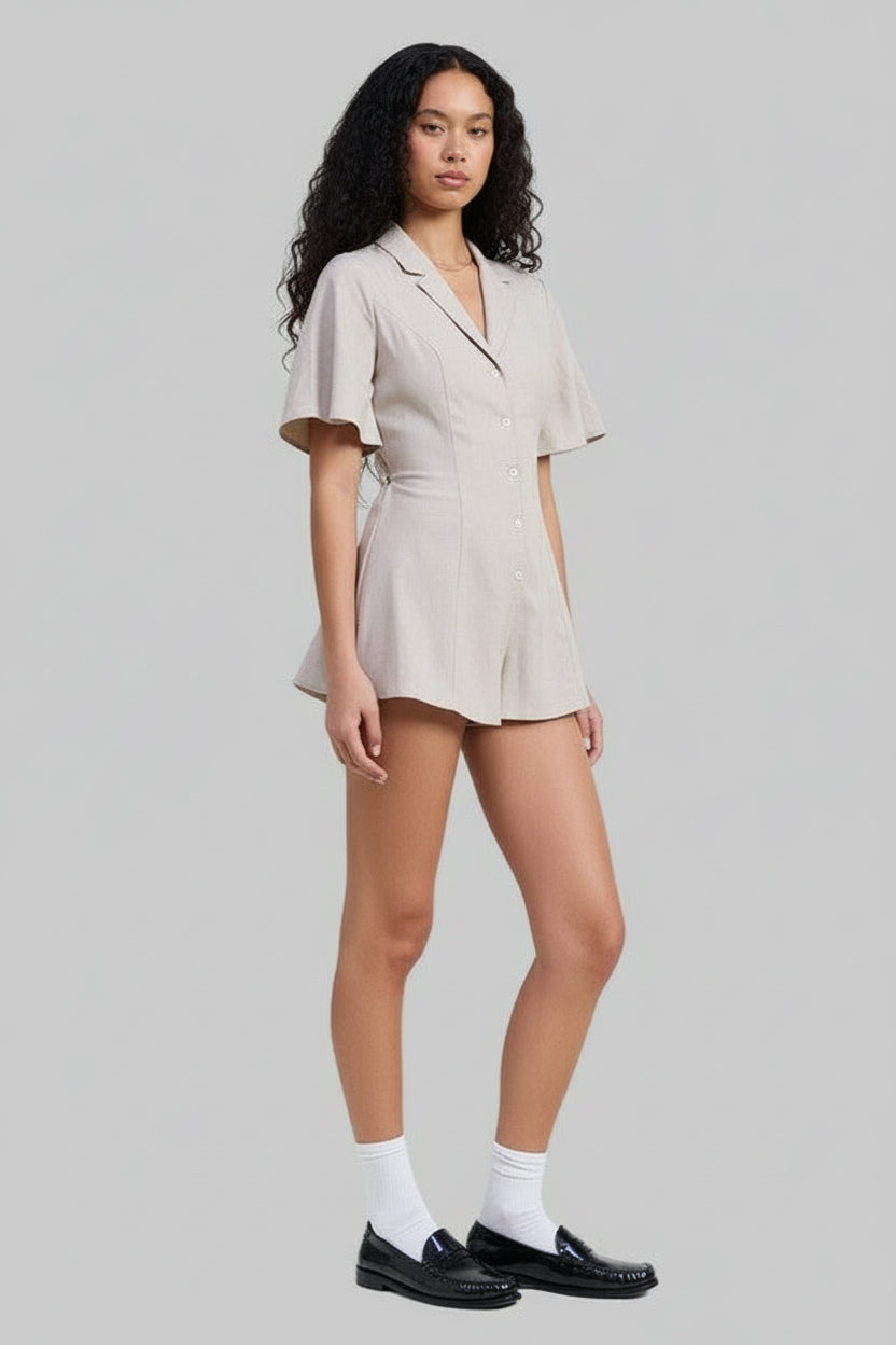 Athena Bohemian Collared Neutral Romper