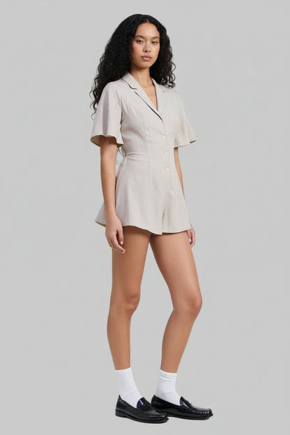 Athena Bohemian Collared Neutral Romper