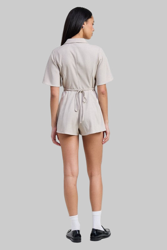 Athena Bohemian Collared Neutral Romper