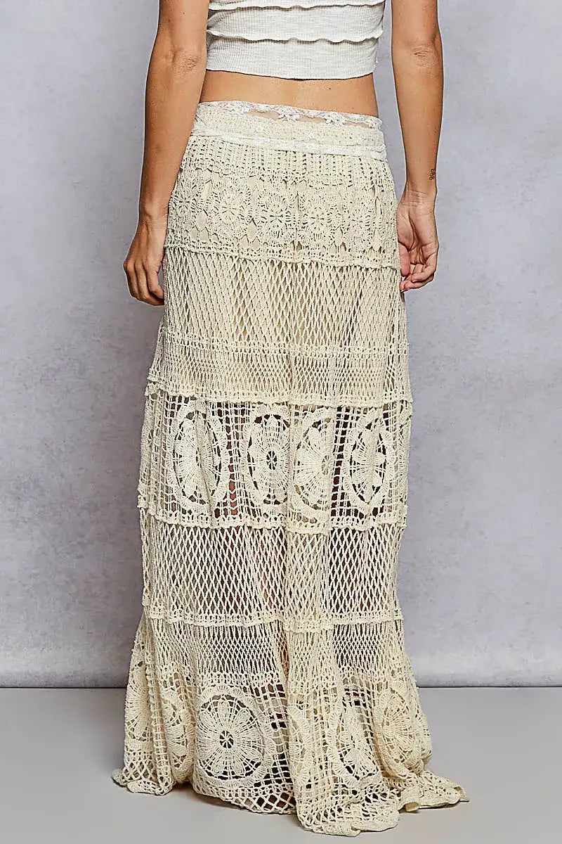 Aurora Bohemian Crochet Floral Flared Skirt