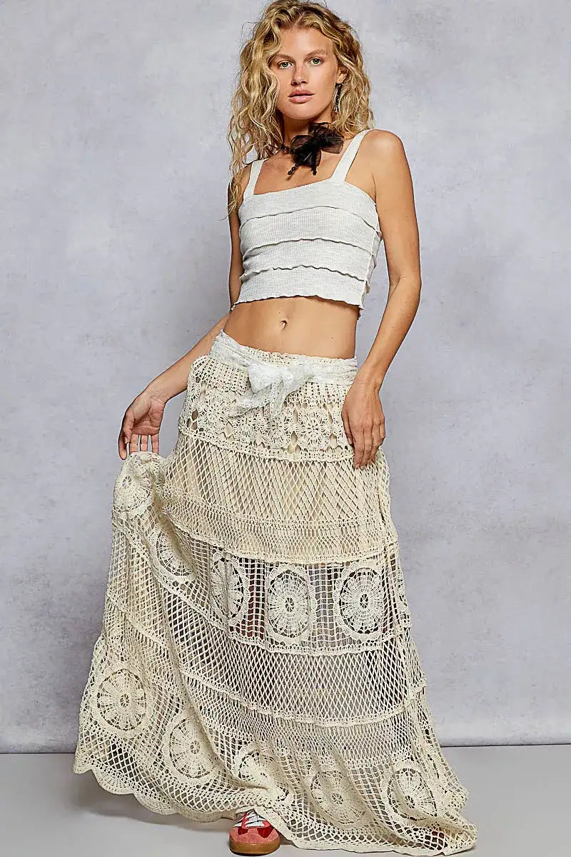 Aurora Bohemian Crochet Floral Flared Skirt