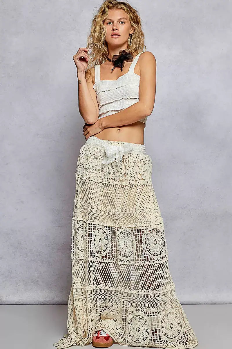 Aurora Bohemian Crochet Floral Flared Skirt